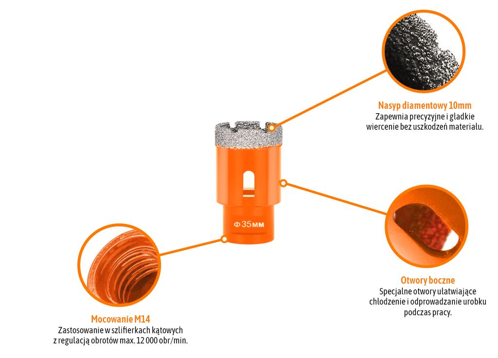 Otwornica diamentowa z uchwytem M14/35 mm / TEGER