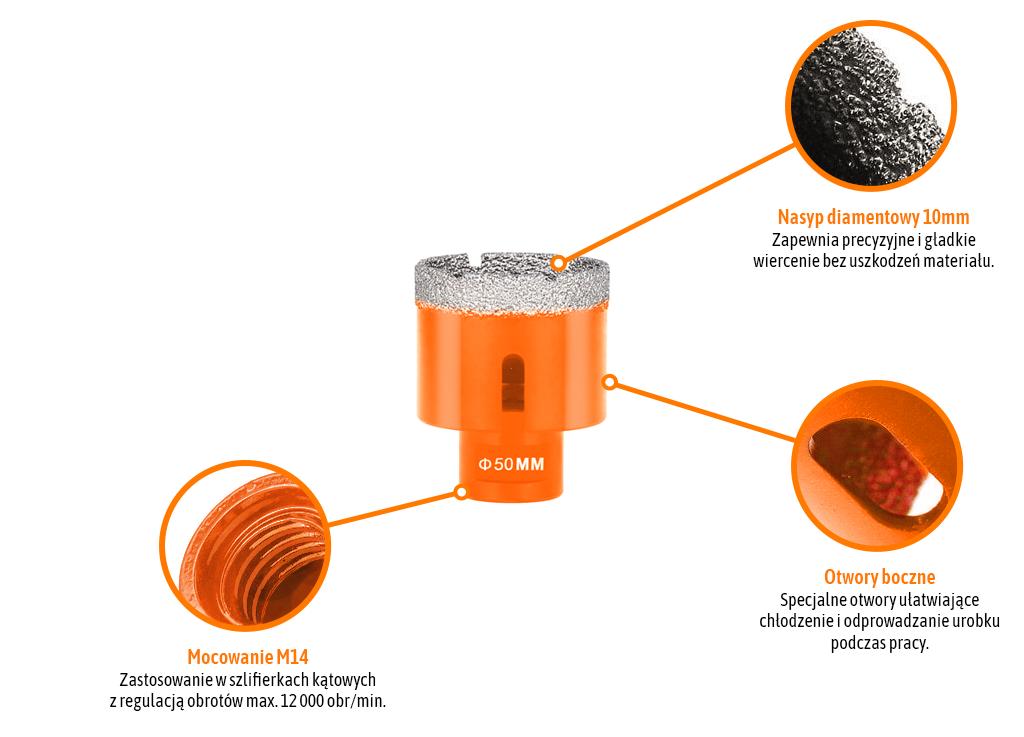 Otwornica diamentowa z uchwytem M14/50 mm / TEGER