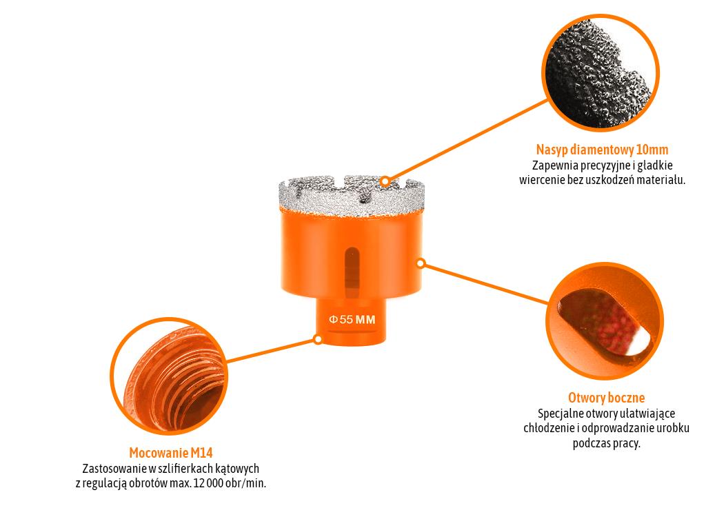 Otwornica diamentowa z uchwytem M14/55 mm / TEGER