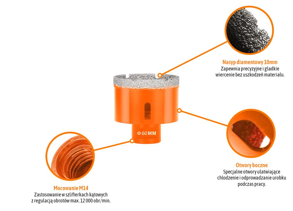 Otwornica diamentowa z uchwytem M14/60 mm / TEGER