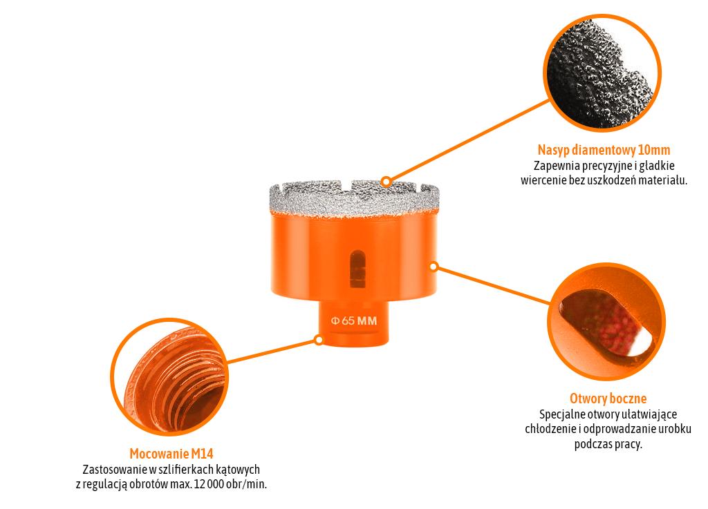 Otwornica diamentowa z uchwytem M14/65 mm / TEGER