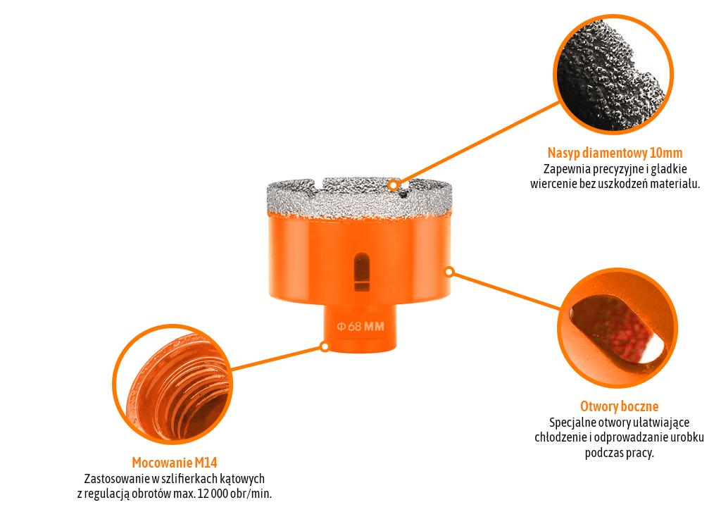 Otwornica diamentowa z uchwytem M14/68 mm / TEGER