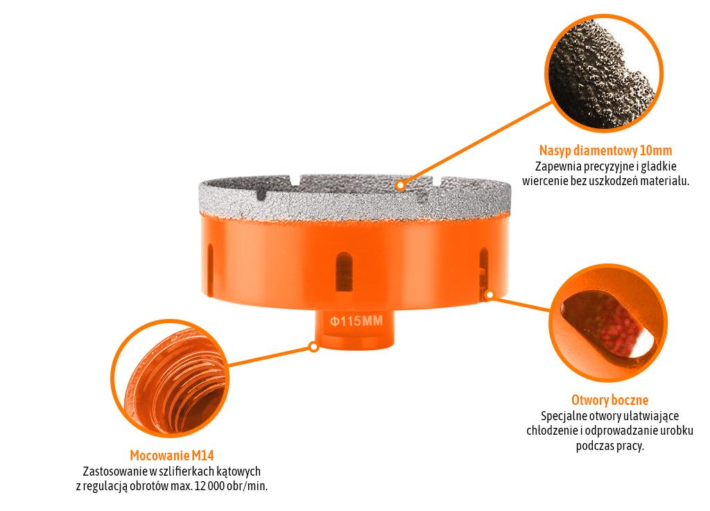 Otwornica diamentowa z uchwytem M14/115 mm / TEGER