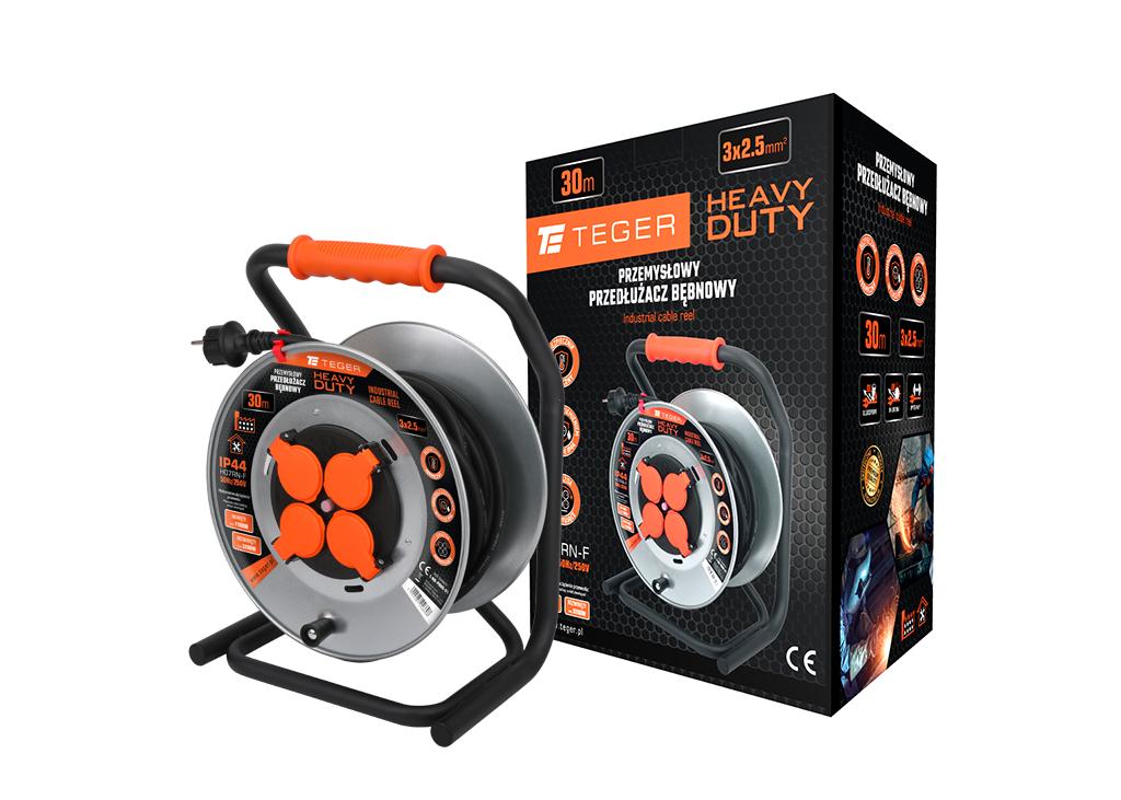 Przedłużacz bębnowy, przemysłowy HEAVY DUTY, 3X2,5mm, IP44, H07RN-F, cert. CE / 30M, Teger