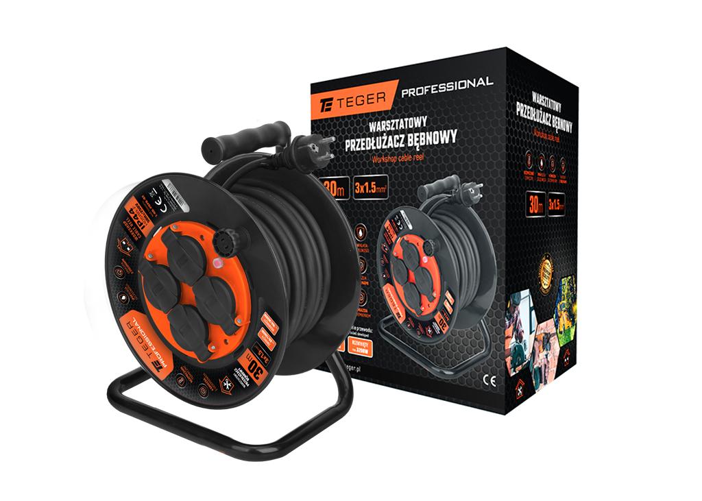 Przedłużacz bębnowy, warsztatowy PROFESSIONAL, 3X1,5mm, IP44, H05RR-F, cert. CE / 30M, Teger