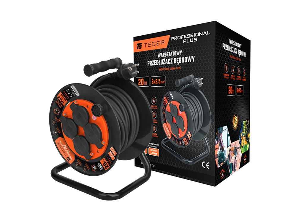 Przedłużacz bębnowy, warsztatowy PROFESSIONAL, 3X2,5mm, IP44, H05RR-F, cert. CE / 20M, Teger