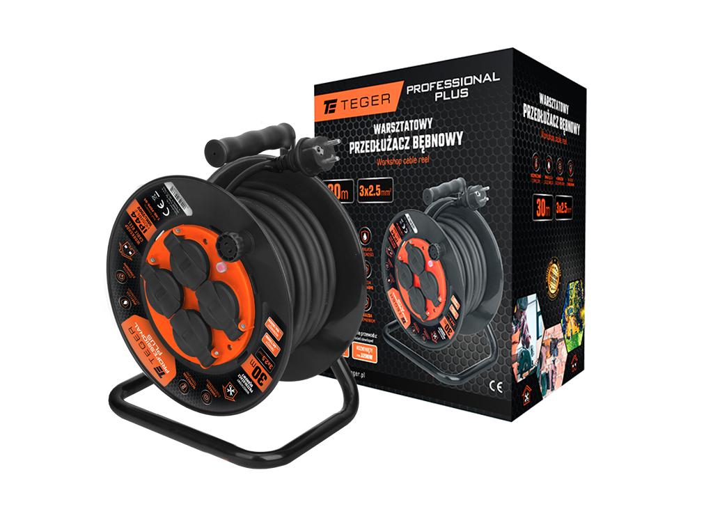 Przedłużacz bębnowy, warsztatowy PROFESSIONAL, 3X2,5mm, IP44, H05RR-F, cert. CE / 30M, Teger