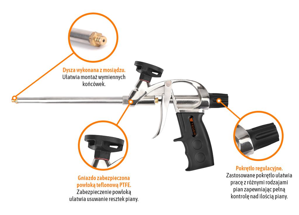 Pistolet do piany poliuretanowej - metalowy 8"/200mm / TEGER