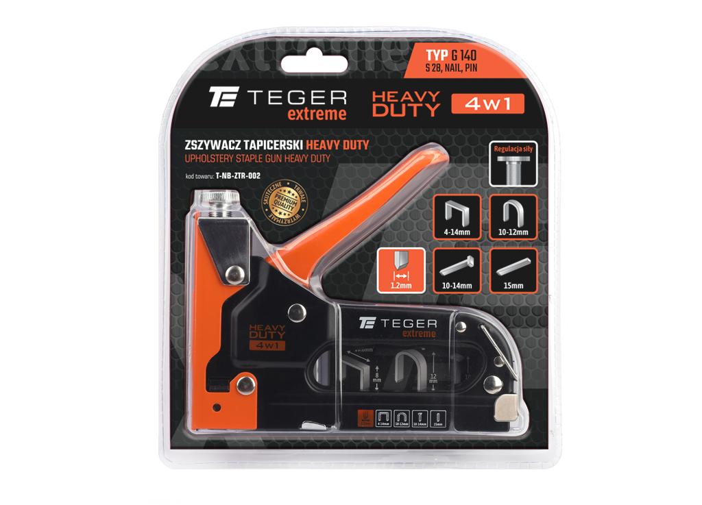 Zszywacz tapicerski HEAVY DUTY 4w1 (typ G/140, S28, NAIL, PIN) / 4-14mm Extreme / TEGER
