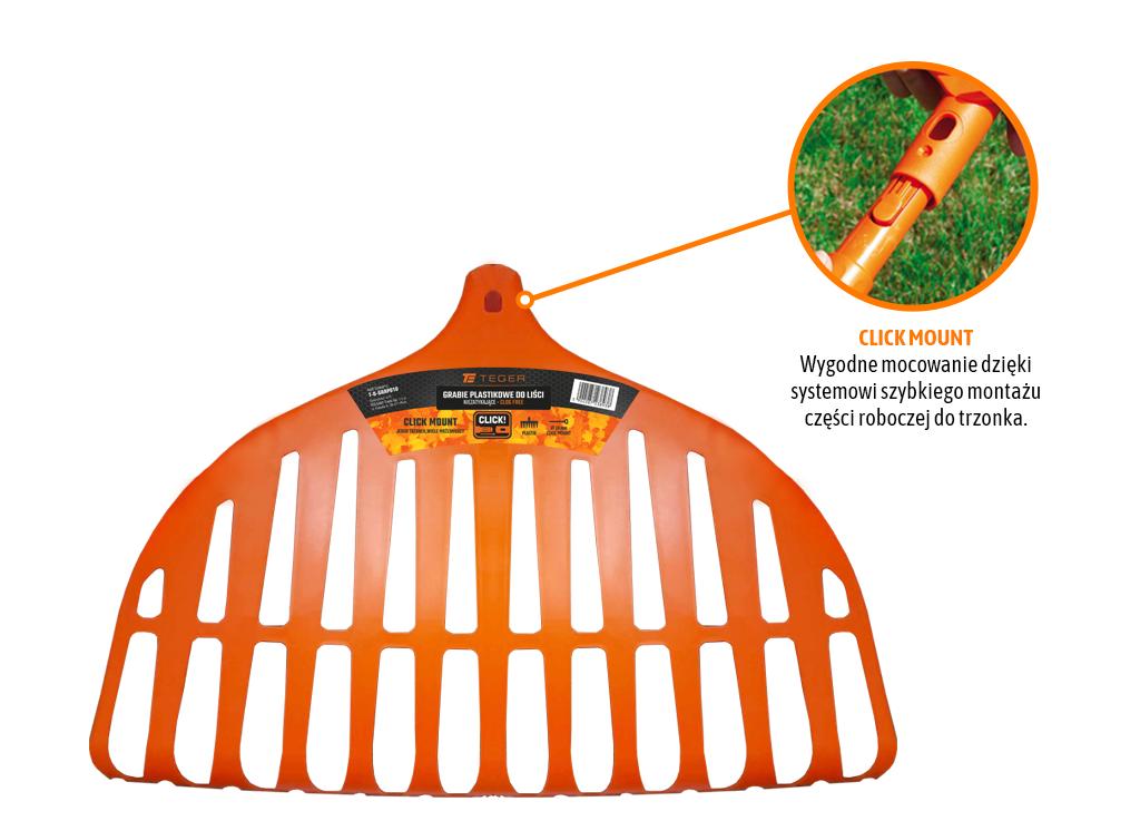 Grabie plastikowe do liści - niezatykające CLOG FREE (mocowanie CLICK) / TEGER