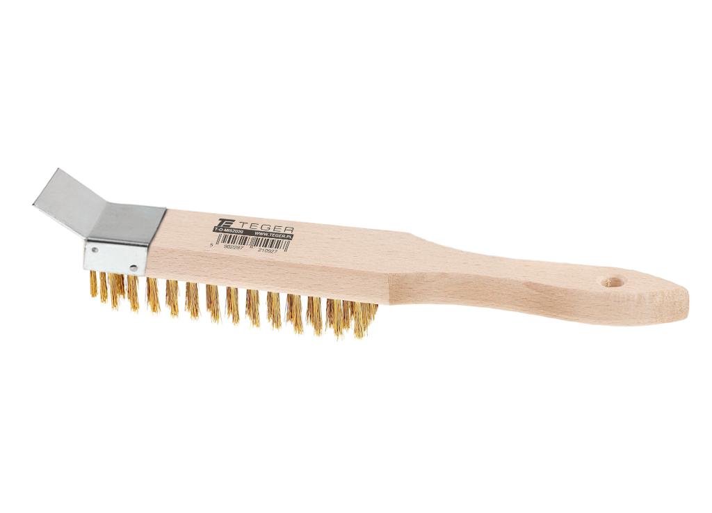 Szczotka druciana do rdzy PREMIUM - drut mosiężny / 4 rzędowa,  ze skrobakiem, TEGER