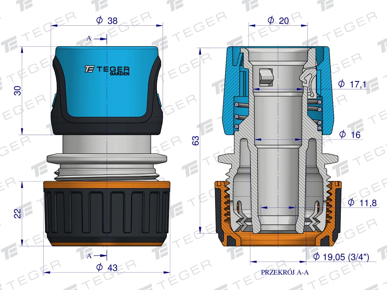 Szybkozłączka 3/4"  - bez waterstop / TEGER