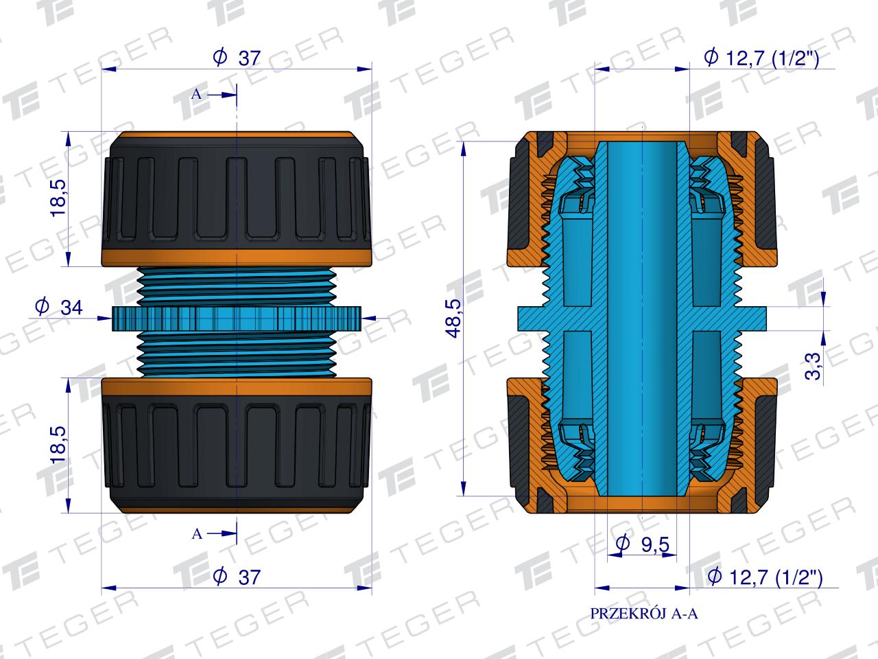 Łącznik węża 1/2" / TEGER