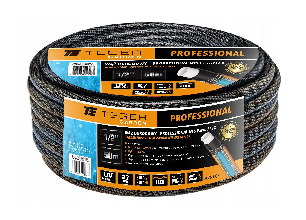 Wąż ogrodowy "PROFESSIONAL- EXTRA FLEX" FI 1/2". 50m / TEGER
