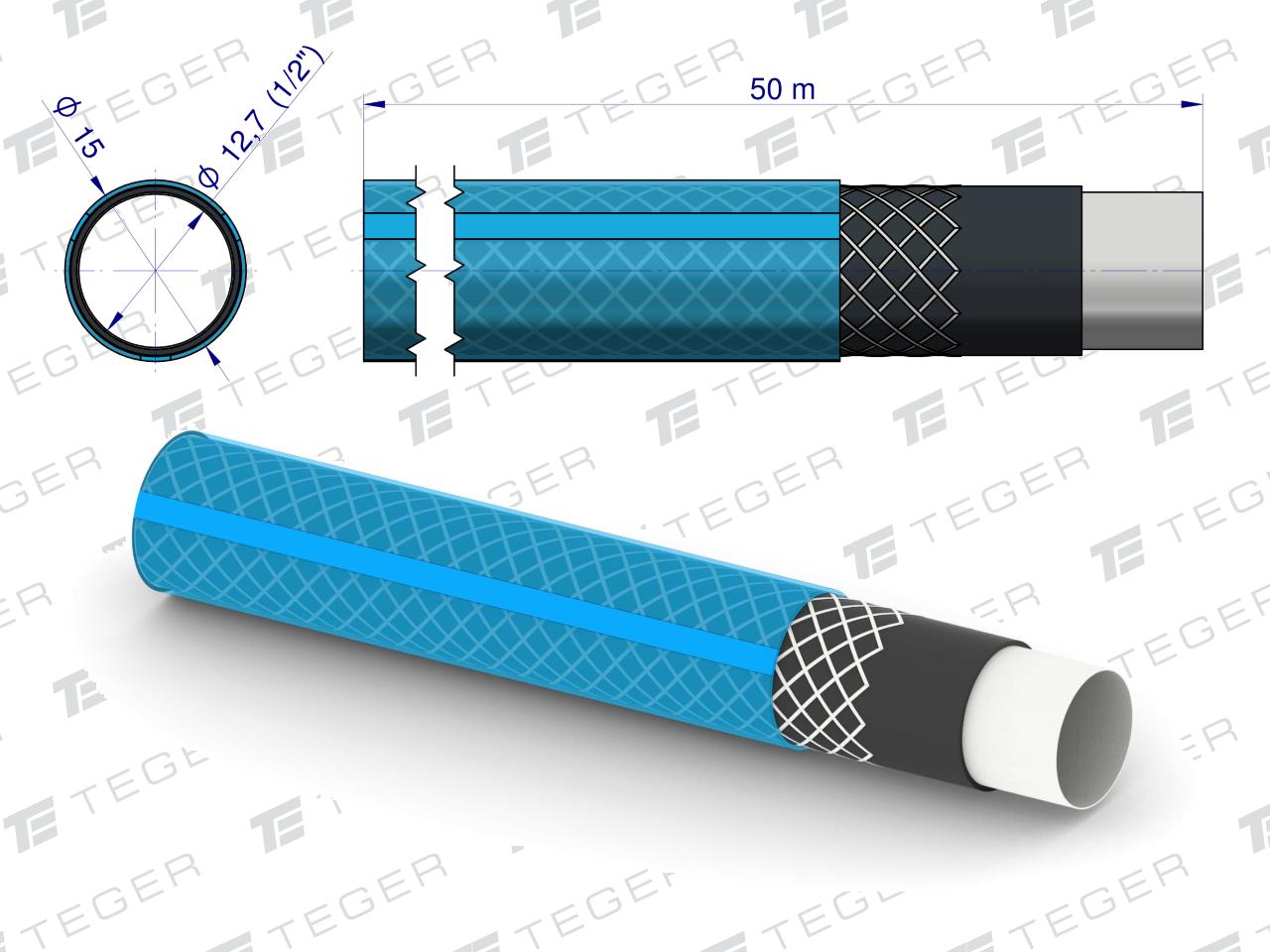 Wąż ogrodowy "STANDARD PLUS" FI 1/2". 50m / TEGER