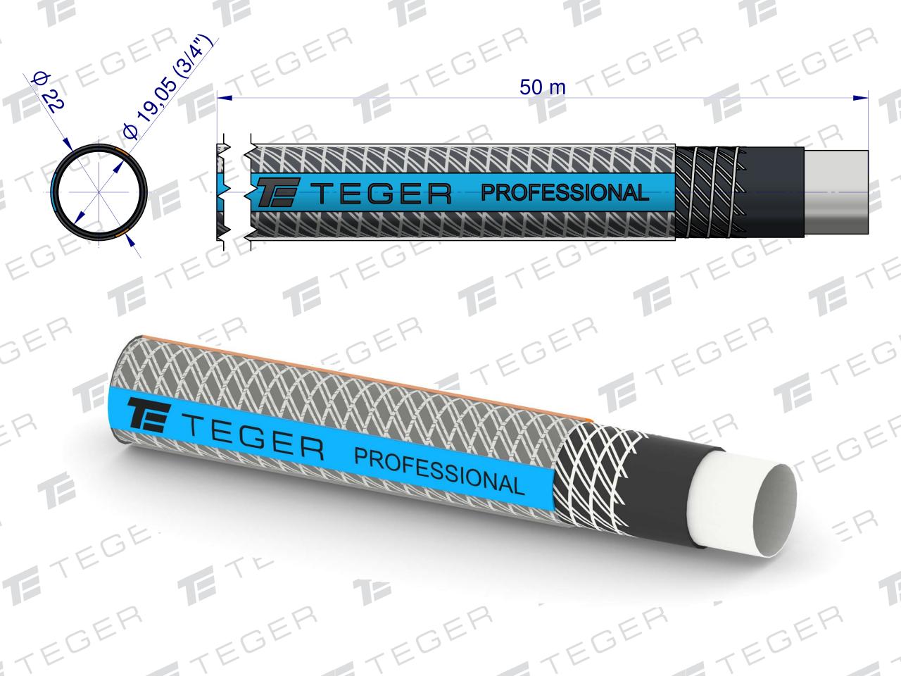 Wąż ogrodowy "PROFESSIONAL- EXTRA FLEX" FI 3/4". 50m / TEGER