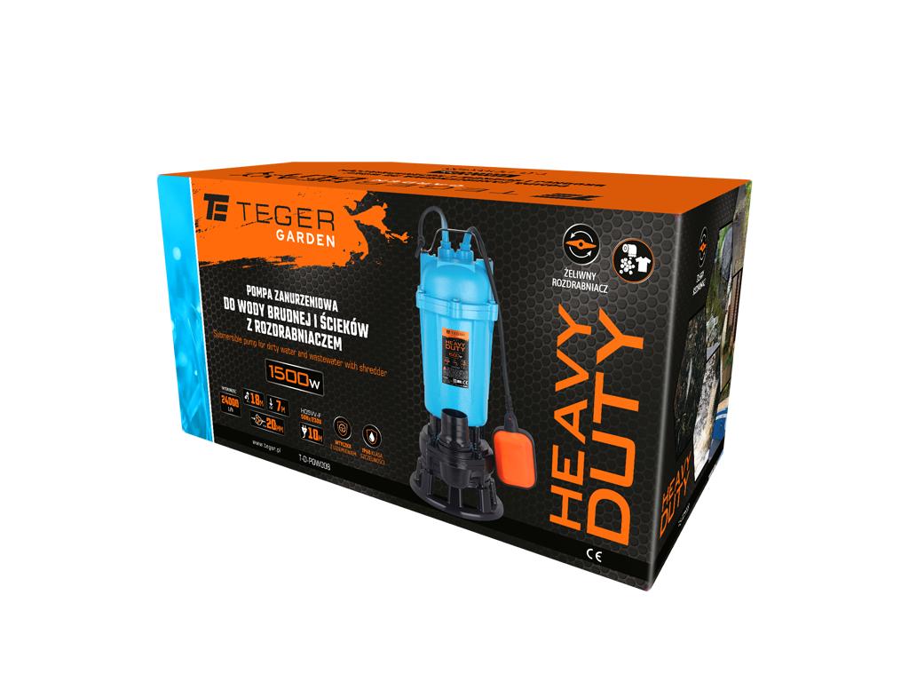 Pompa zanurzeniowa do wody brudnej i ścieków z rozdrabniaczem 1500W HEAVY DUTY, (włącznik pływakowy), TEGER