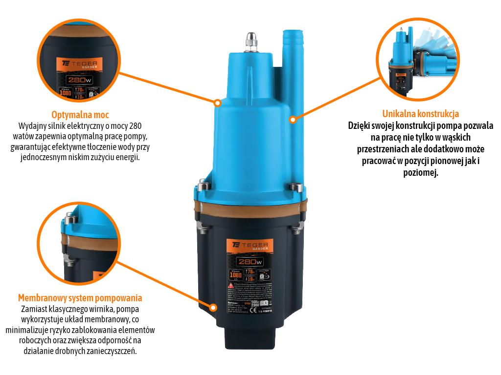 Pompa zanurzeniowa do wody czystej i brudnej, membranowa 280W, TEGER