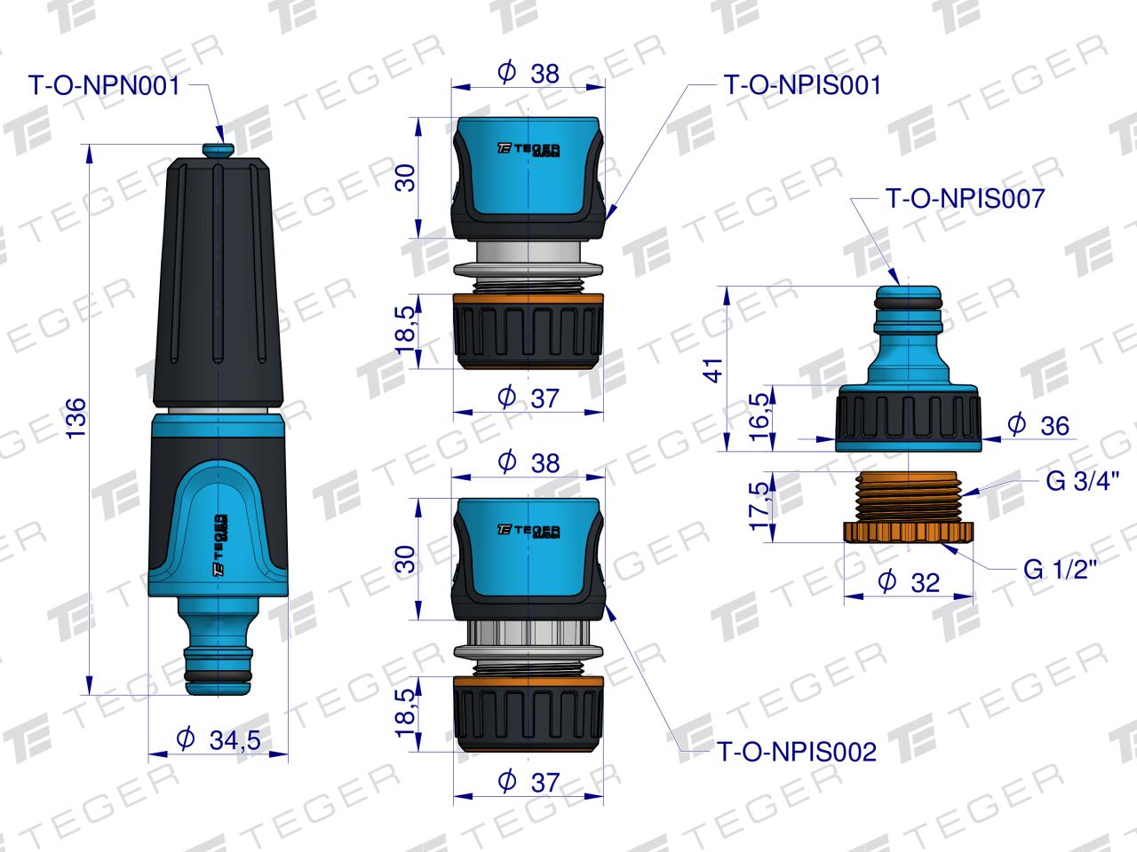 Zestaw ogrodowy 1/2"  (wąż 20m. zestaw natryskowy) / TEGER