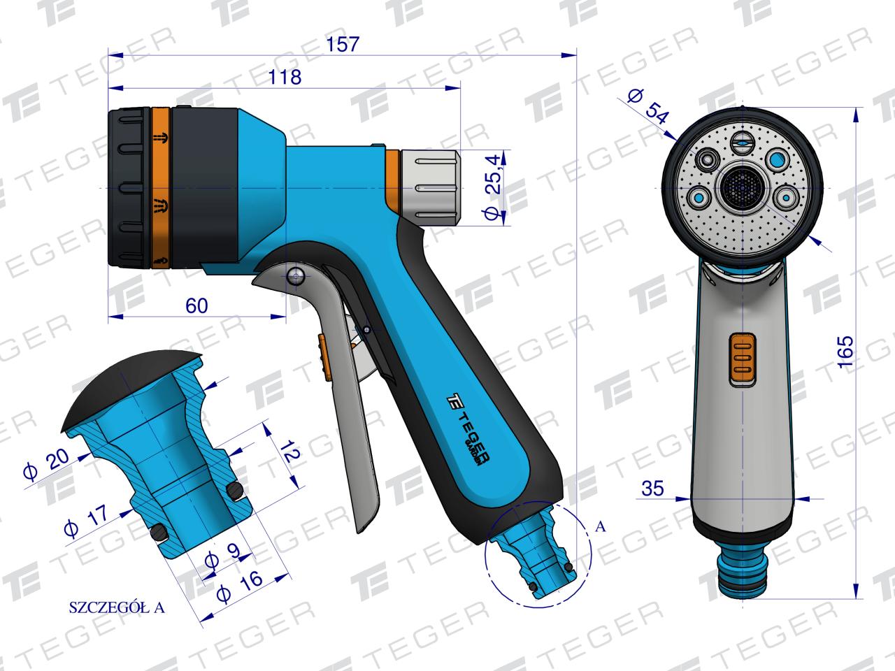 Zestaw ogrodowy 1/2"  (wąż 20m. zestaw natryskowy. pistolet. wózek na wąż) / TEGER
