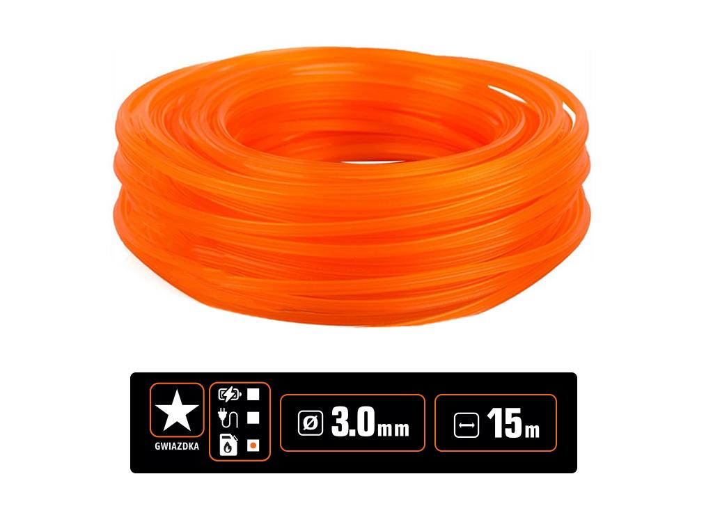 Żyłka tnąca do podkaszarek / Gwiazdka / 3.0 mm / 15 m / TEGER