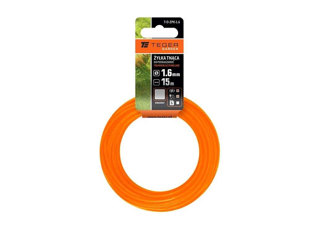 Żyłka tnąca do podkaszarek / Kwadrat / 1.6 mm / 15 m / TEGER