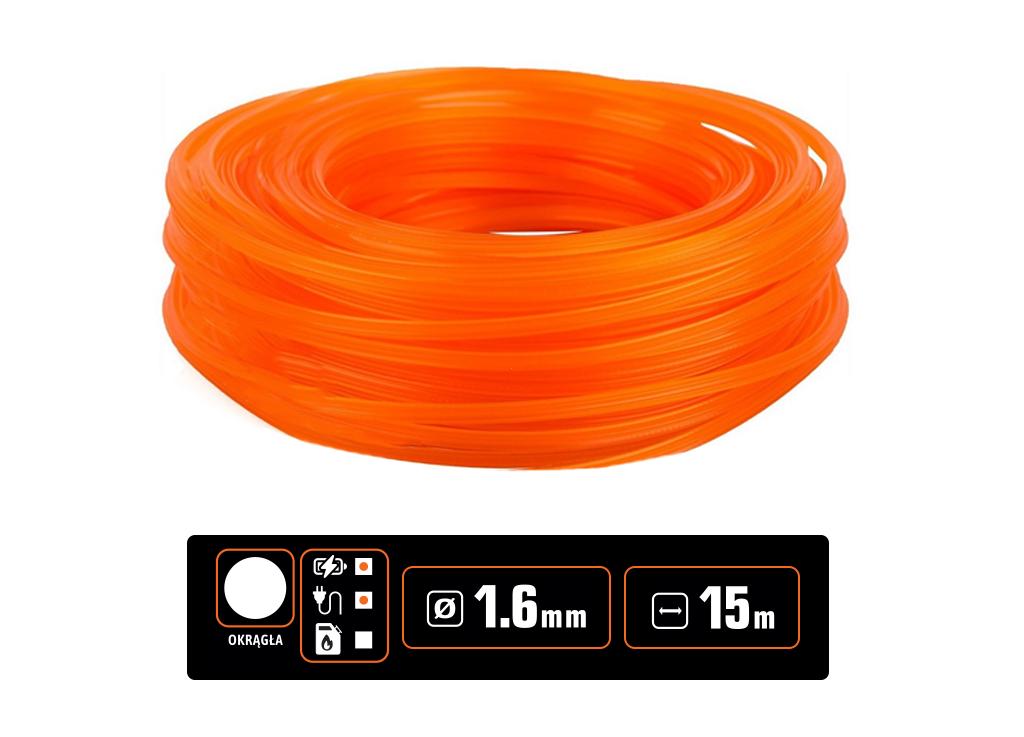 Żyłka tnąca do podkaszarek / Okrągła / 1.6 mm / 15 m / TEGER