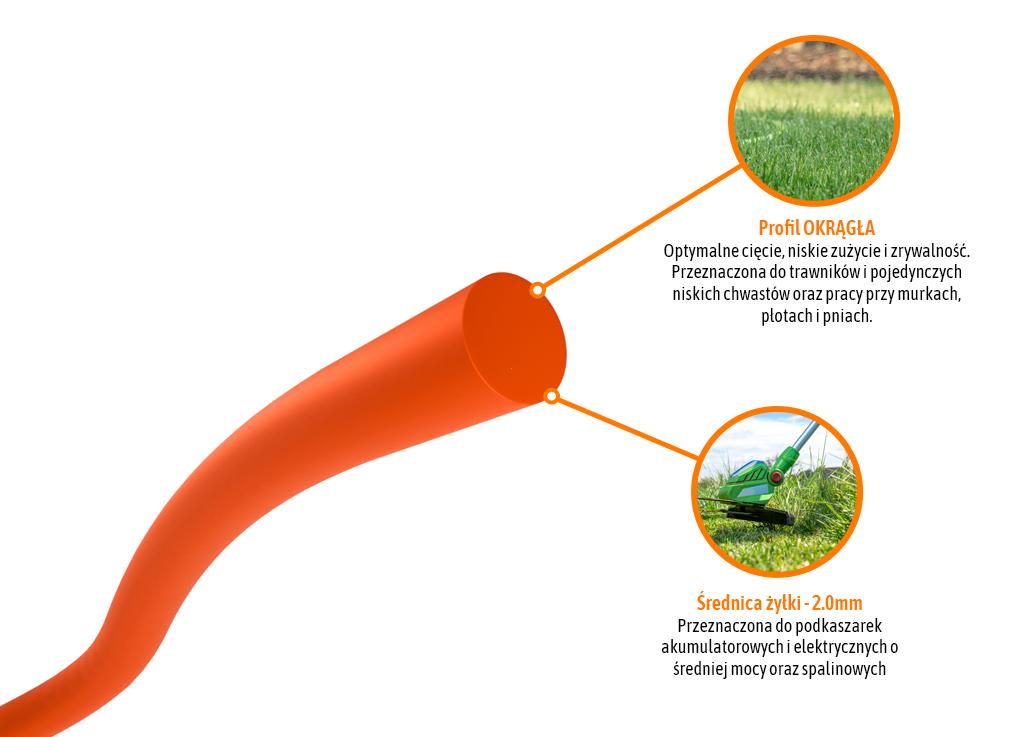 Żyłka tnąca do podkaszarek / Okrągła / 2.0 mm / 15 m / TEGER