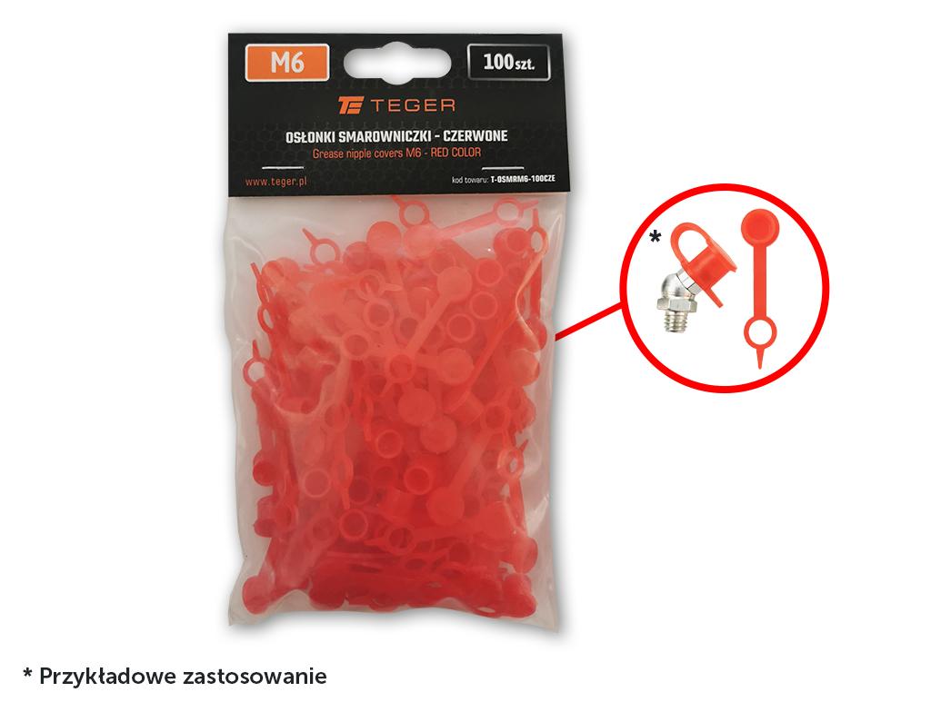 Zestaw osłonek smarowniczki M6 kolor czerwony TEGER (sprzedawane po 100szt.)