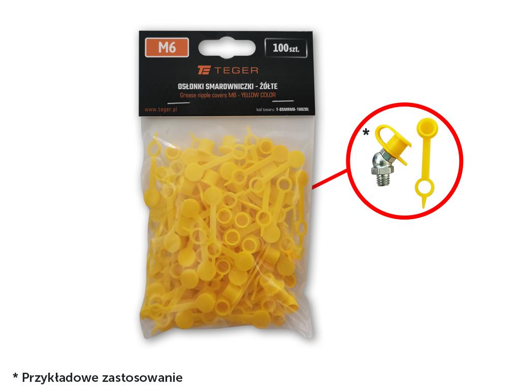 Zestaw osłonek smarowniczki M6 kolor żółty TEGER (sprzedawane po 100szt.)
