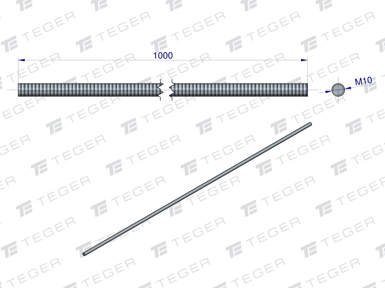 Pręt gwintowany M10 x 1000mm kl.8.8 DIN 975 ocynkowany TEGER (sprzedawane po 5)
