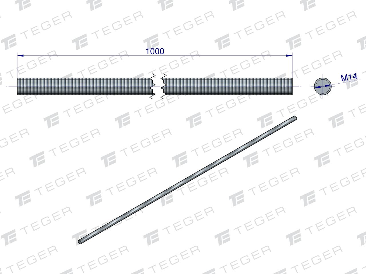 Pręt gwintowany M14 x 1000mm kl.8.8 DIN 975 ocynkowany TEGER (sprzedawane po 5)