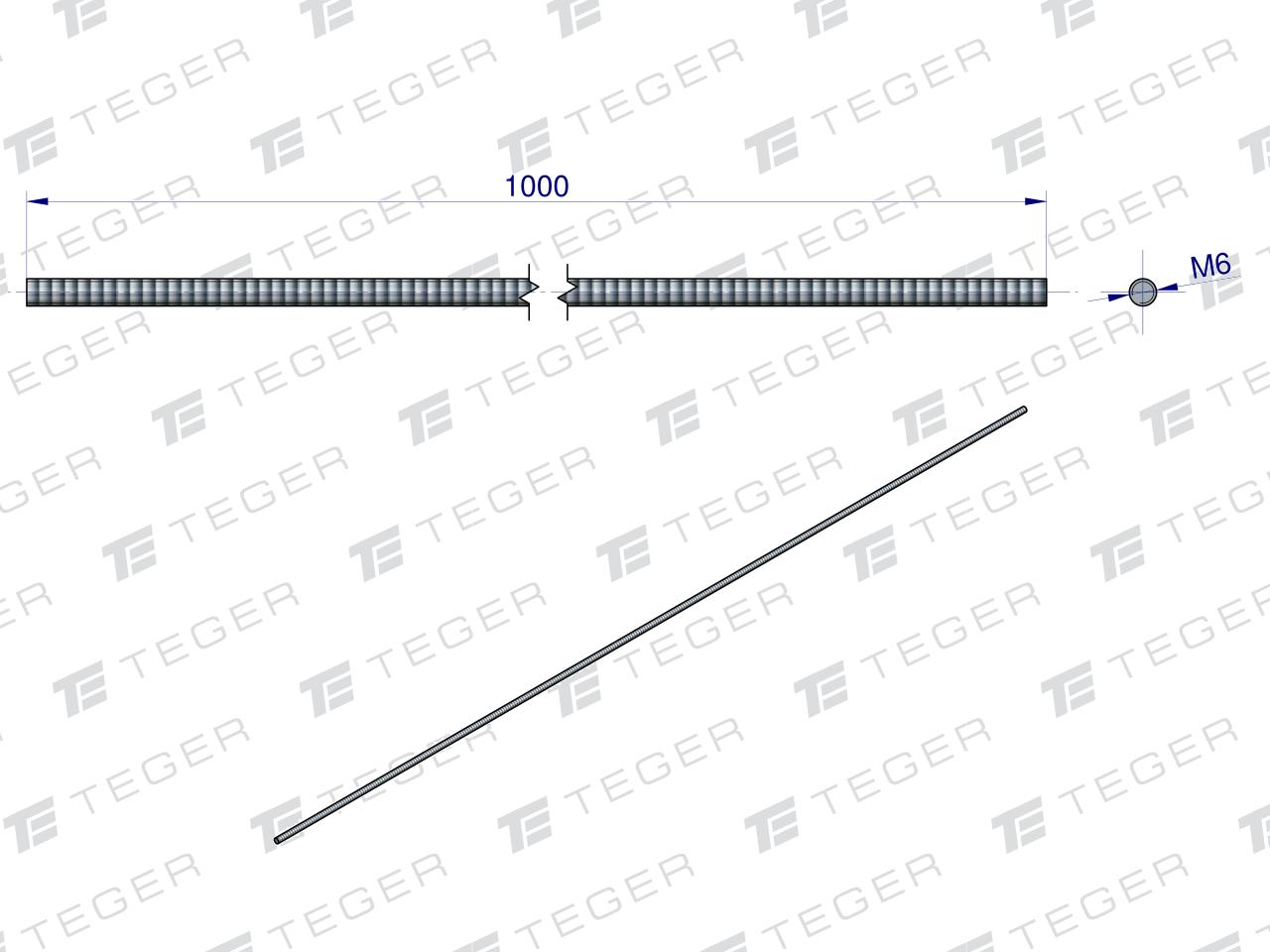 Pręt gwintowany M6 x 1000mm kl.8.8 DIN 975 ocynkowany TEGER (sprzedawane po 5)