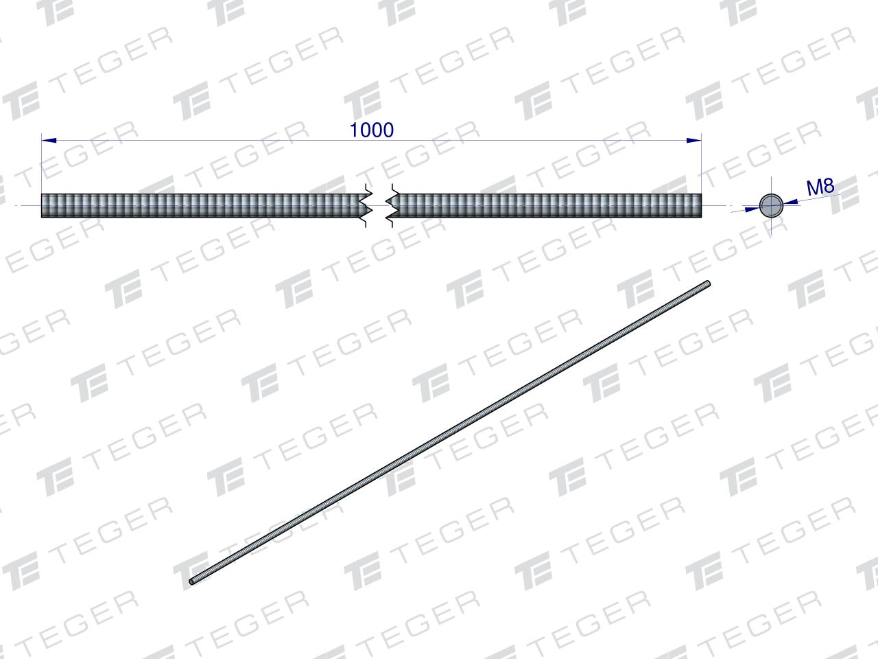 Pręt gwintowany M8 x 1000mm kl.8.8 DIN 975 ocynkowany TEGER (sprzedawane po 5)