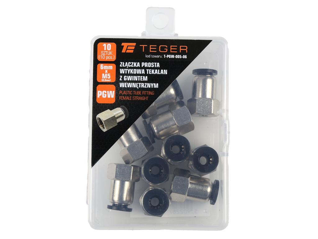 Złączka prosta wtykowa tekalan z gwintem wewnętrznym 6mm x M5 (0,8mm) TEGER, (sprzedawane po 10)