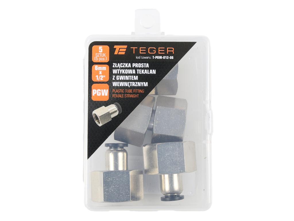 Złączka prosta wtykowa tekalan z gwintem wewnętrznym 6mm x 1/2" TEGER, (sprzedawane po 5)