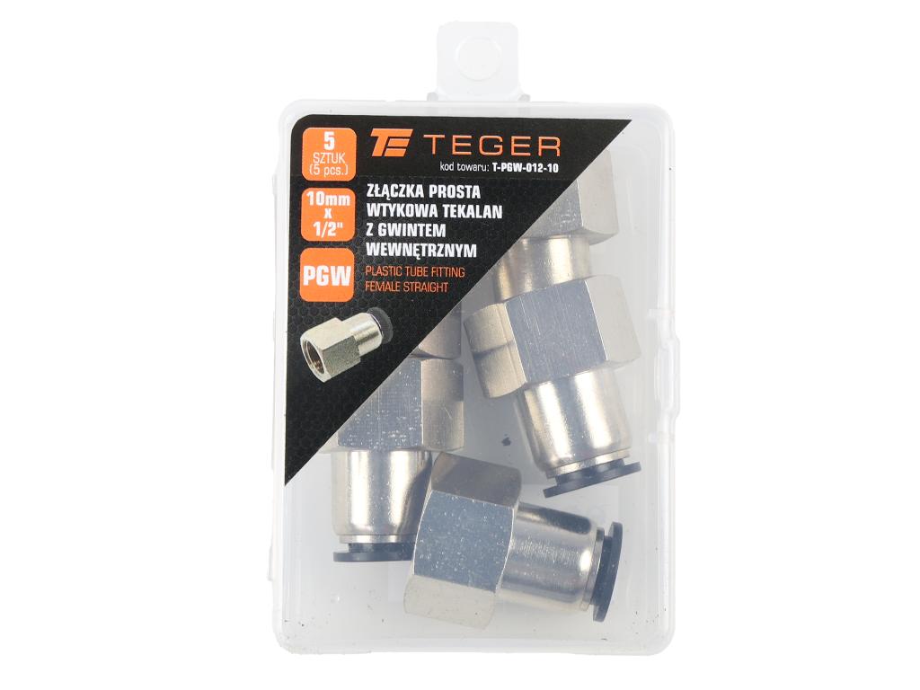 Złączka prosta wtykowa tekalan z gwintem wewnętrznym 10mm x 1/2" TEGER, (sprzedawane po 5)