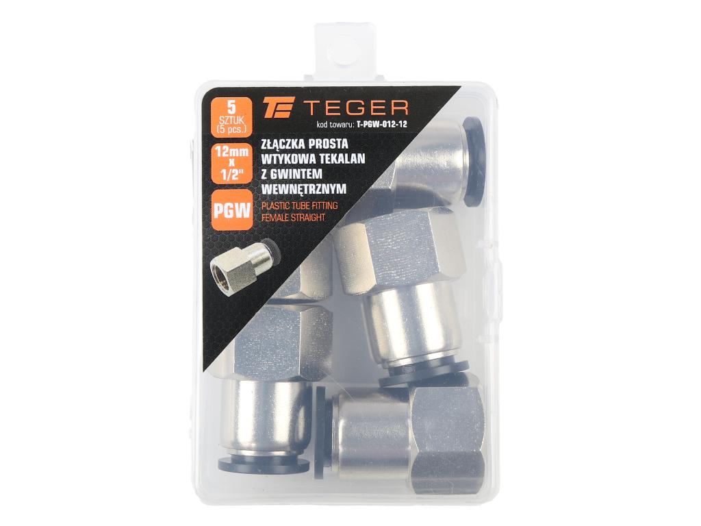 Złączka prosta wtykowa tekalan z gwintem wewnętrznym 12mm x 1/2" TEGER, (sprzedawane po 5)