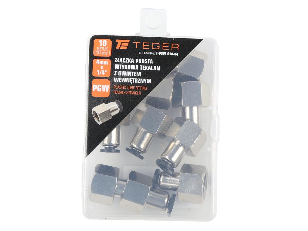 Złączka prosta wtykowa tekalan z gwintem wewnętrznym 4mm x 1/4" TEGER, (sprzedawane po 10)