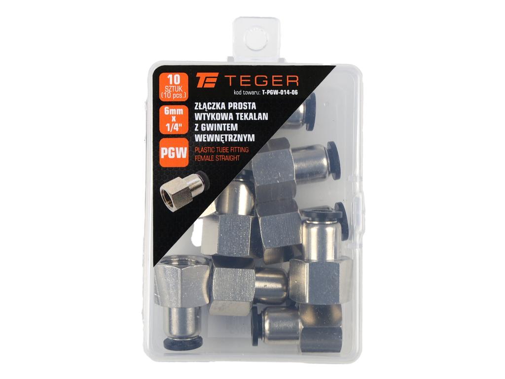 Złączka prosta wtykowa tekalan z gwintem wewnętrznym 6mm x 1/4" TEGER, (sprzedawane po 10)