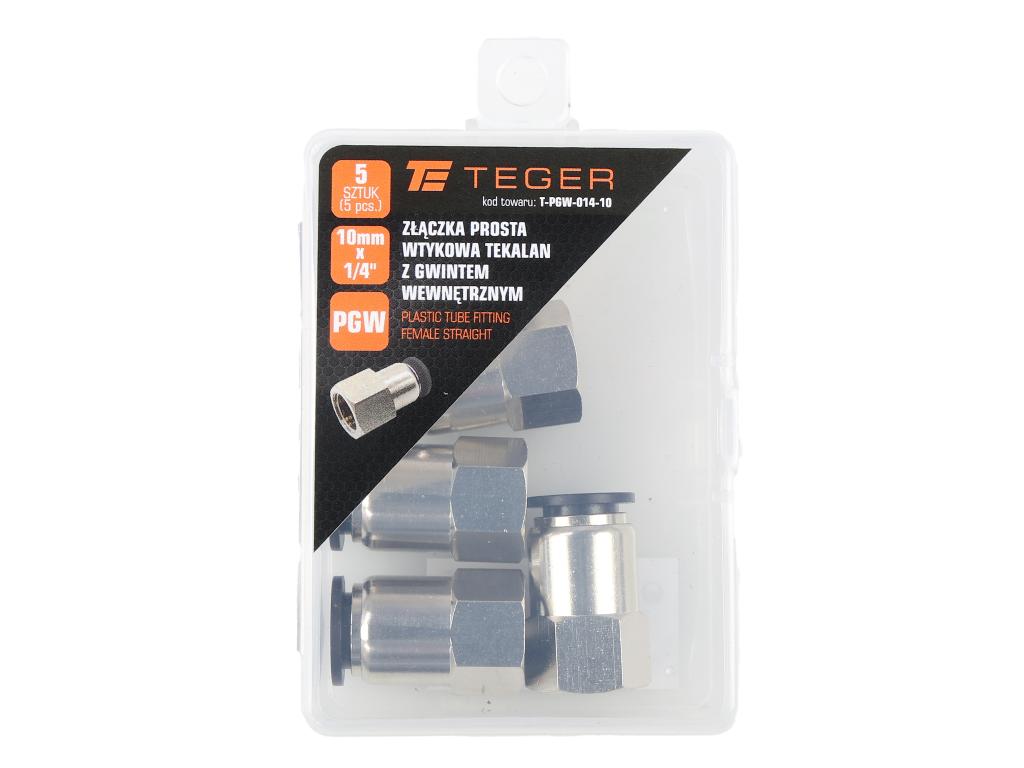 Złączka prosta wtykowa tekalan z gwintem wewnętrznym 10mm x 1/4" TEGER, (sprzedawane po 5)