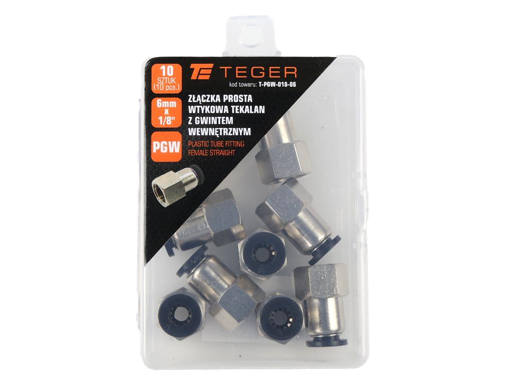 Złączka prosta wtykowa tekalan z gwintem wewnętrznym 6mm x 1/8" TEGER, (sprzedawane po 10)