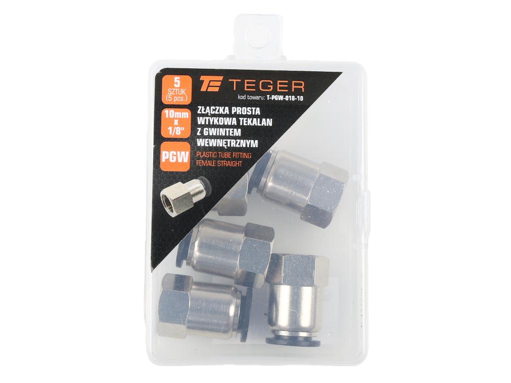 Złączka prosta wtykowa tekalan z gwintem wewnętrznym 10mm x 1/8" TEGER, (sprzedawane po 5)