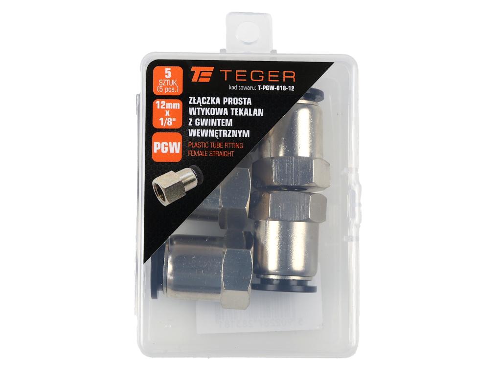 Złączka prosta wtykowa tekalan z gwintem wewnętrznym 12mm x 1/8" TEGER, (sprzedawane po 5)