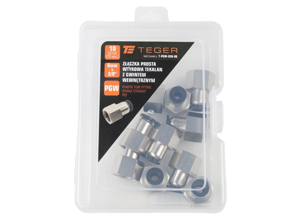 Złączka prosta wtykowa tekalan z gwintem wewnętrznym 6mm x 3/8" TEGER, (sprzedawane po 10)
