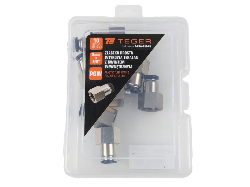 Złączka prosta wtykowa tekalan z gwintem wewnętrznym 8mm x 3/8" TEGER, (sprzedawane po 10)