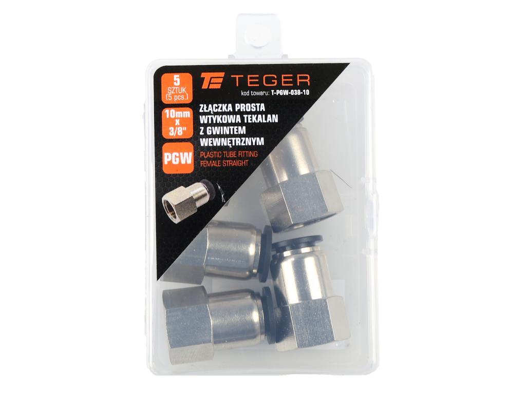 Złączka prosta wtykowa tekalan z gwintem wewnętrznym 10mm x 3/8" TEGER, (sprzedawane po 5)