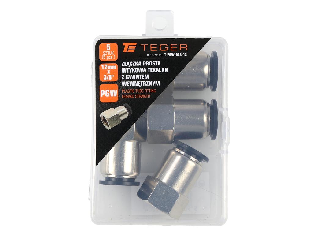 Złączka prosta wtykowa tekalan z gwintem wewnętrznym 12mm x 3/8" TEGER, (sprzedawane po 5)