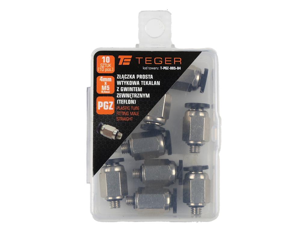 Złączka prosta wtykowa tekalan z gwintem zewnętrznym (teflon) 4mm x M5 (0,8mm) TEGER, (sprzedawane po 10)