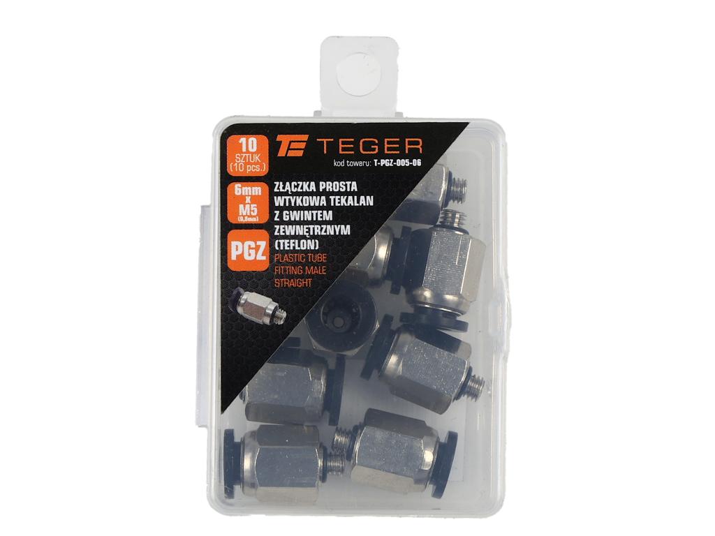 Złączka prosta wtykowa tekalan z gwintem zewnętrznym (teflon) 6mm x M5 (0,8mm) TEGER, (sprzedawane po 10)